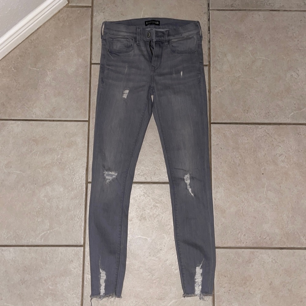 Express gray skinny jeans, mid rise